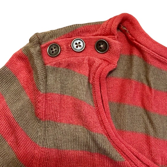 Loft tan and salmon striped knit short sleeve scoop neck blouse, Small - Picture 2 of 7